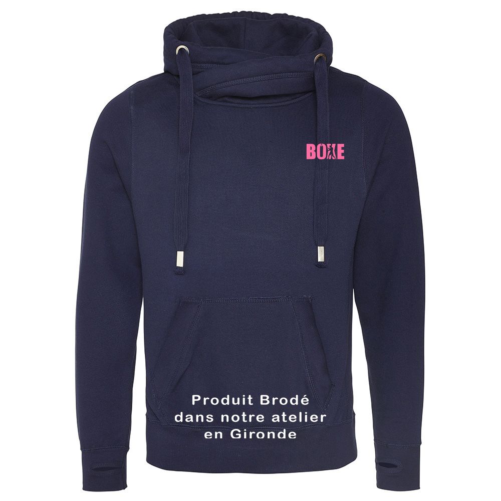 Sweat Capuche Brodé Bleu marine Boxe Cœur Rose
