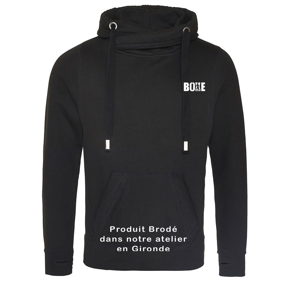 Sweat Capuche Brodé Noir Boxe Cœur Blanc