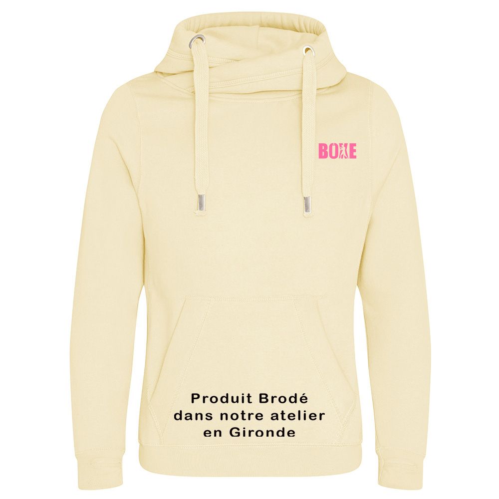Sweat Capuche Brodé Vanille Boxe Cœur Rose