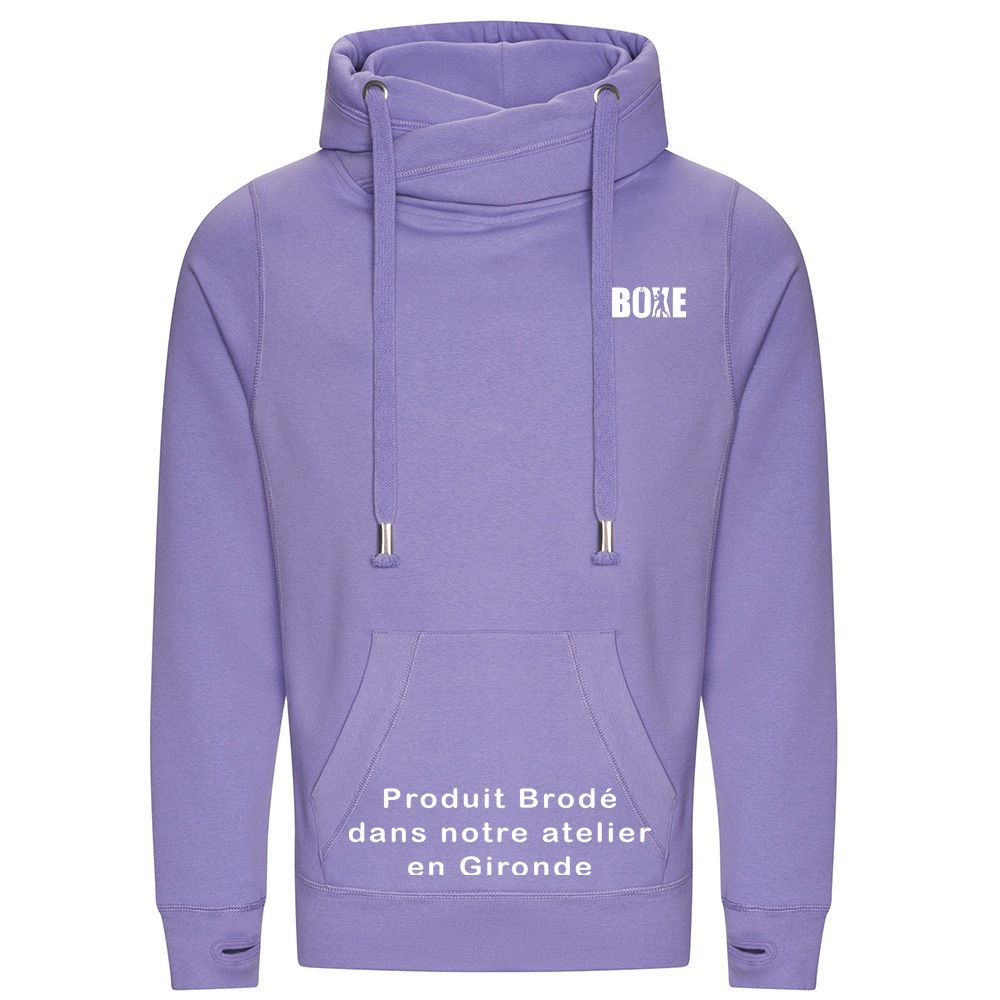 Sweat Capuche Brodé Violet  Boxe Cœur Blanc