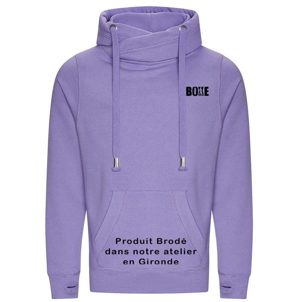 Sweat Capuche Brodé Violet  Boxe Cœur Noir